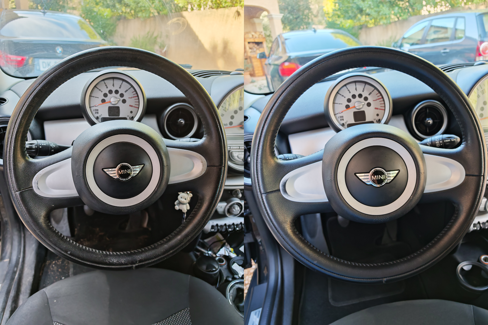 Avant/après d'un nettoyage en profondeur du volant d'une mini près de Montpellier