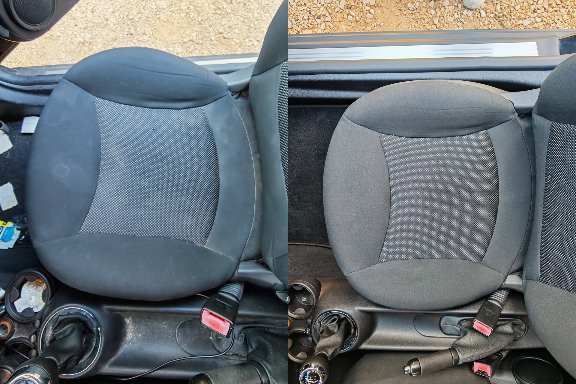 Avant/après d'un nettoyage en profondeur d'un siège taché de mini sur Castries