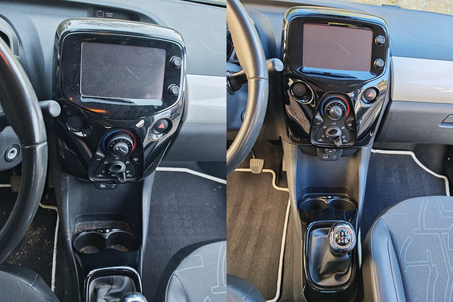 Avant après nettoyage console centrale Toyota Aygo
